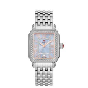 Michele Deco Madison Stainless Diamond Watch, 33 mm x 35 mm, Sky Sunray Dial